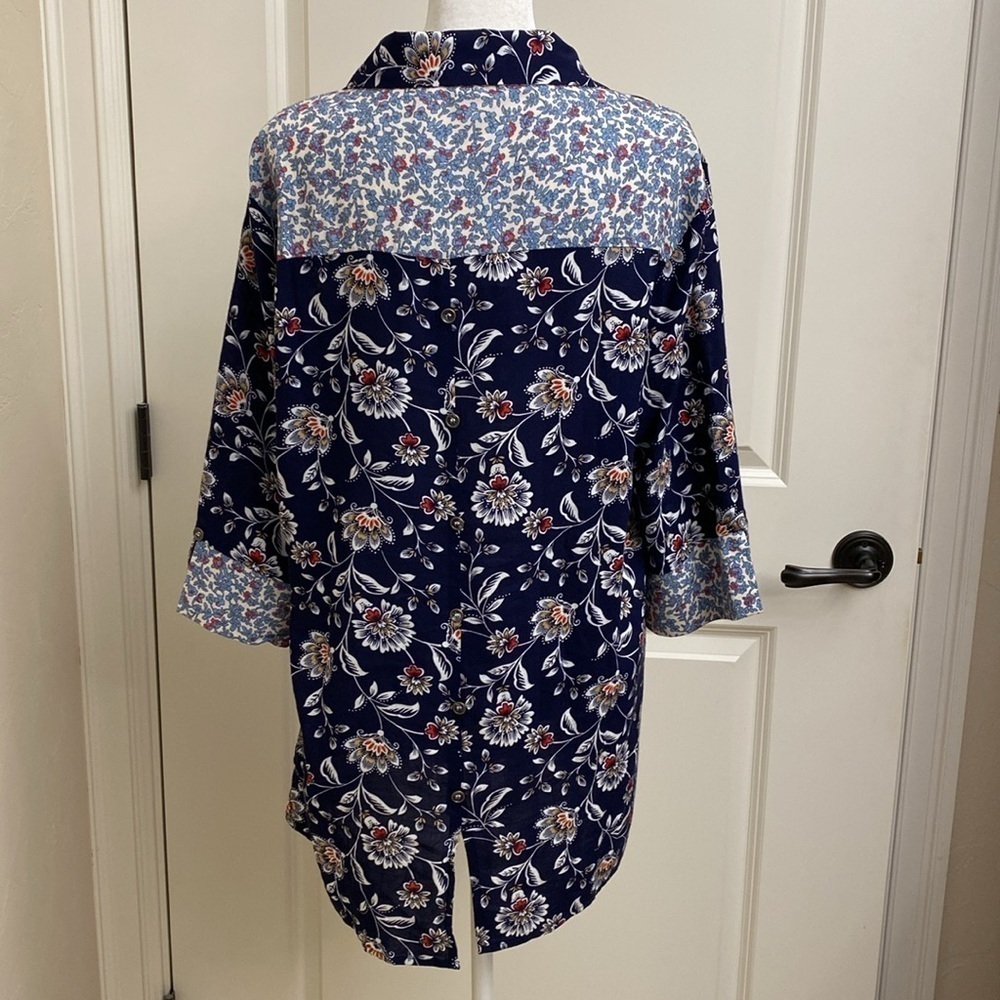 Simply Noelle button down blouse Top Tunic Womens L/XL Cottage core peasant - Picture 2 of 10